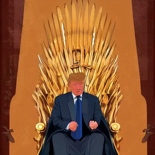 Image similar to donald trump as a medieval king before his gold castle, game of thrones style, digital art, golden hour, amazing, high quality, trending on artstation