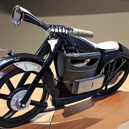 Prompt: a tesla motorcycle, technology museum