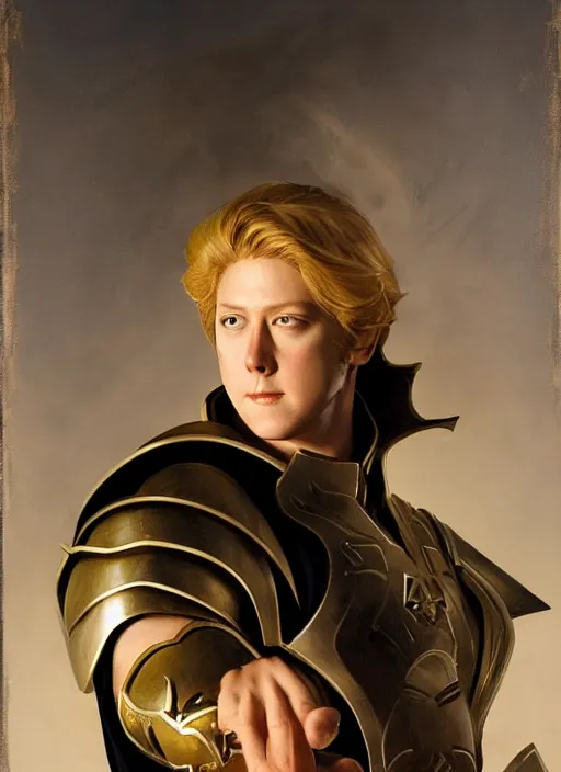 Prompt: portrait of young james spader with blond hair as a paladin, casting a protection spell, by bayard wu