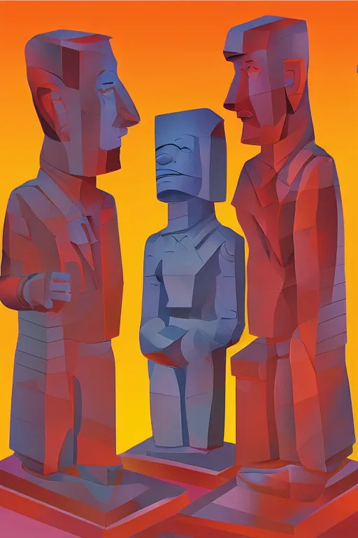 Image similar to cubist moai statue cutout digital illustration cartoon colorful beeple