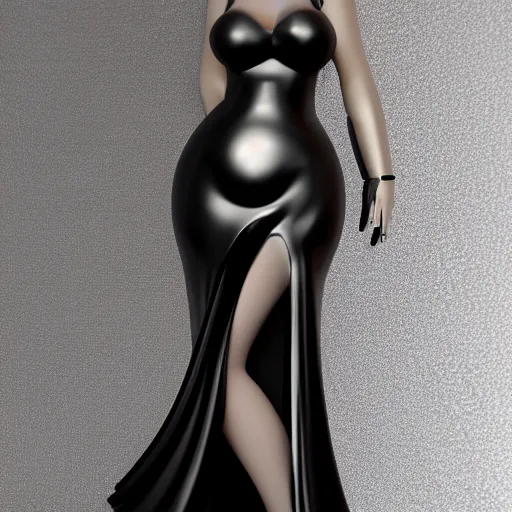 Image similar to curvy feminine hot goth cutie in a sublime elegant polished sequined black-silver latex neck-high or tube-top floor length gown, thin waist, cgsociety, photorealistic, comfy ambience, idealistic, 16k, smooth, sharp focus, trending on ArtStation, volumetric lighting