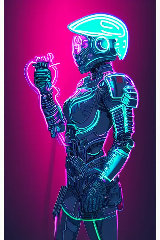 Prompt: portrait of a girl with a biomechanic armor and neon light by Laurie Greasley, digital painting, highly detailed, trending on artstation