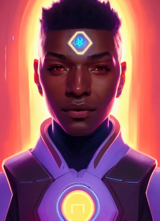 Prompt: symmetry portrait of baptiste from overwatch, sci - fi, tech wear, glowing lights intricate, elegant, highly detailed, digital painting, artstation, concept art, smooth, sharp focus, illustration, art by artgerm and greg rutkowski and alphonse mucha