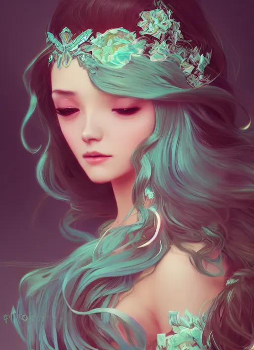 Prompt: beautiful girl with long turqoise hair, cute, intricate, highly detailed, digital painting, trending on artstation, concept art, smooth, sharp focus, illustration, unreal engine 5, 8 k, art by rossdraws and alphonse mucha