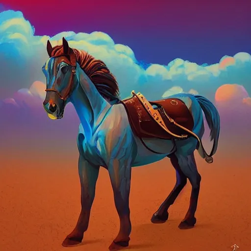 Image similar to a graph style gauche impasto, the horse is not mine, steampunk art by james gilleard, cgsociety, retrofuturism, synthwave, retrowave, outrun, hyper realistic.