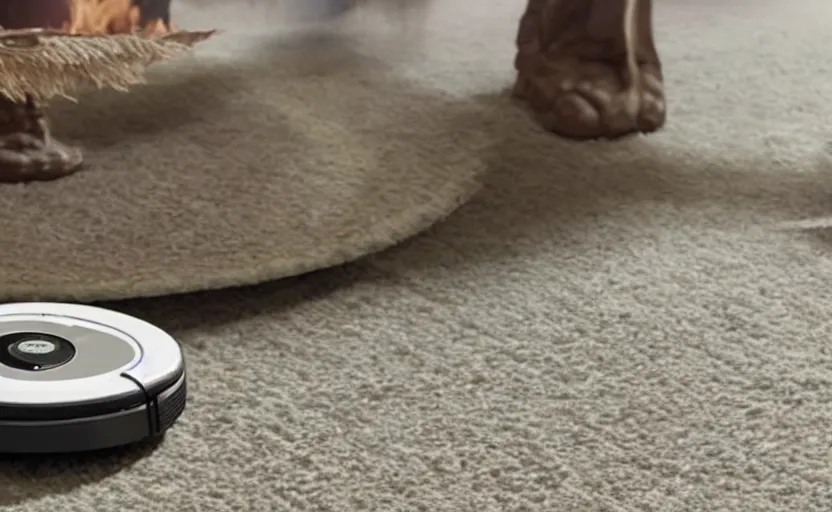 Prompt: A roomba sets off on an epic fantasy quest