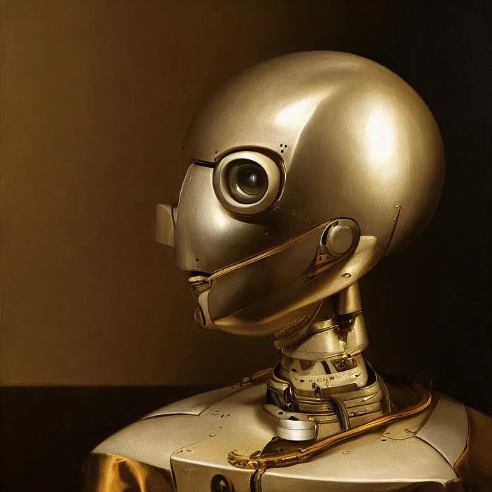 Prompt: still life painting of a robot head by pieter claesz, oil on canvas, strong lighting, highly detailed, hyper realism, golden hour, god rays, hd, 4 k