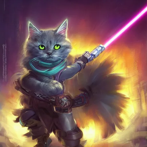 Prompt: cute and fluffy ninja cyberpunk cat fighting with a laser sword, full body, artstation, highly detailed, colorfull, digital painting, deep focus, sharp, smooth, rossdraws, by jason felix by steve argyle by tyler jacobson by peter mohrbacher, cinematic lighting, smooth, sharp focus, hd wallpaper, cinematic