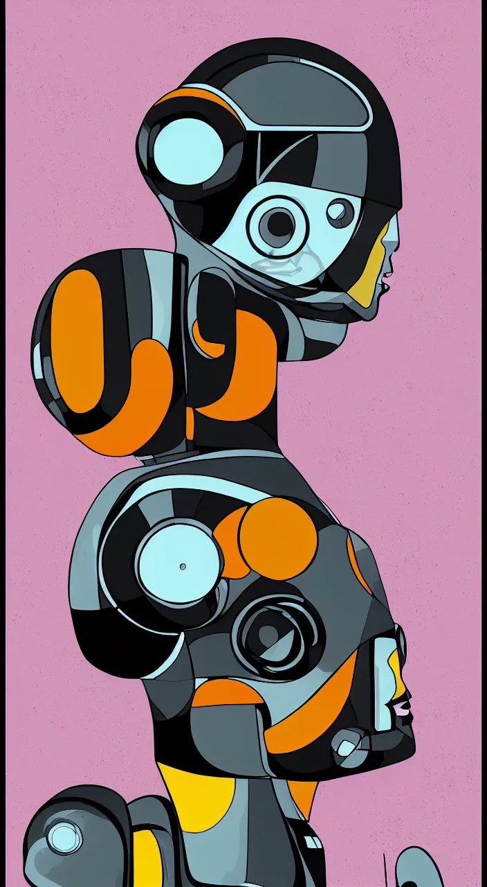 Image similar to portrait of a retro futuristic robot, geometric head,