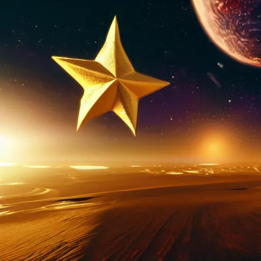 Prompt: a star on a board, digital art, octane engine, high quality, detailed render, dynamic lighting, 4 k, gold station, background planet