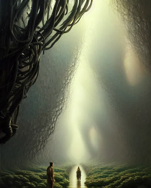 Image similar to a hyper - detailed 3 d render like an oil painting of doors of the endless canopy, surrealism!!!!! surreal concept art, lifelike, photorealistic, digital painting, aesthetic, smooth, sharp focus, artstation hd, by greg rutkowski, bruce pennington, valentina remenar,