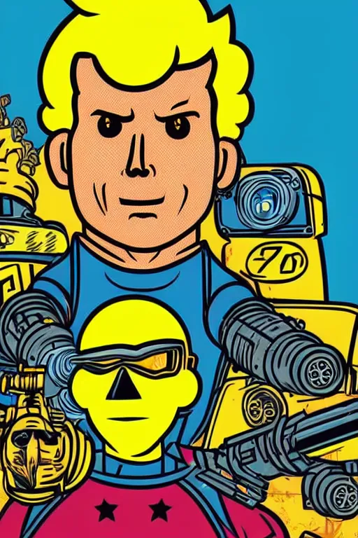 Image similar to fallout 7 6 retro futurist illustration art by butcher billy, sticker, colorful, illustration, highly detailed, simple, smooth and clean vector curves, no jagged lines, vector art, smooth andy warhol style