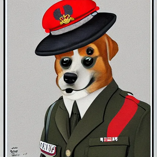 Prompt: anthropomorphized dog wearing ww2 raf uniform, artwork by John Singer + Thomas Lea + Tom Lea