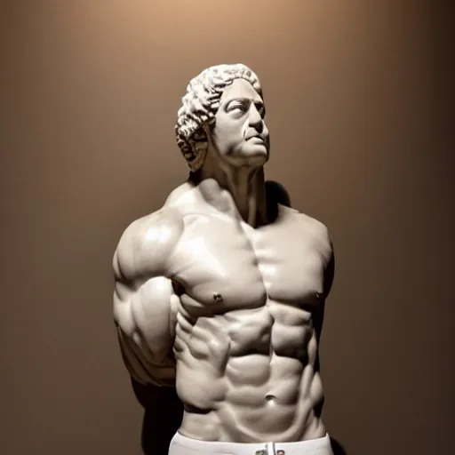 Image similar to muscular greek statue with benjamin netanyahu's face, studio lighting