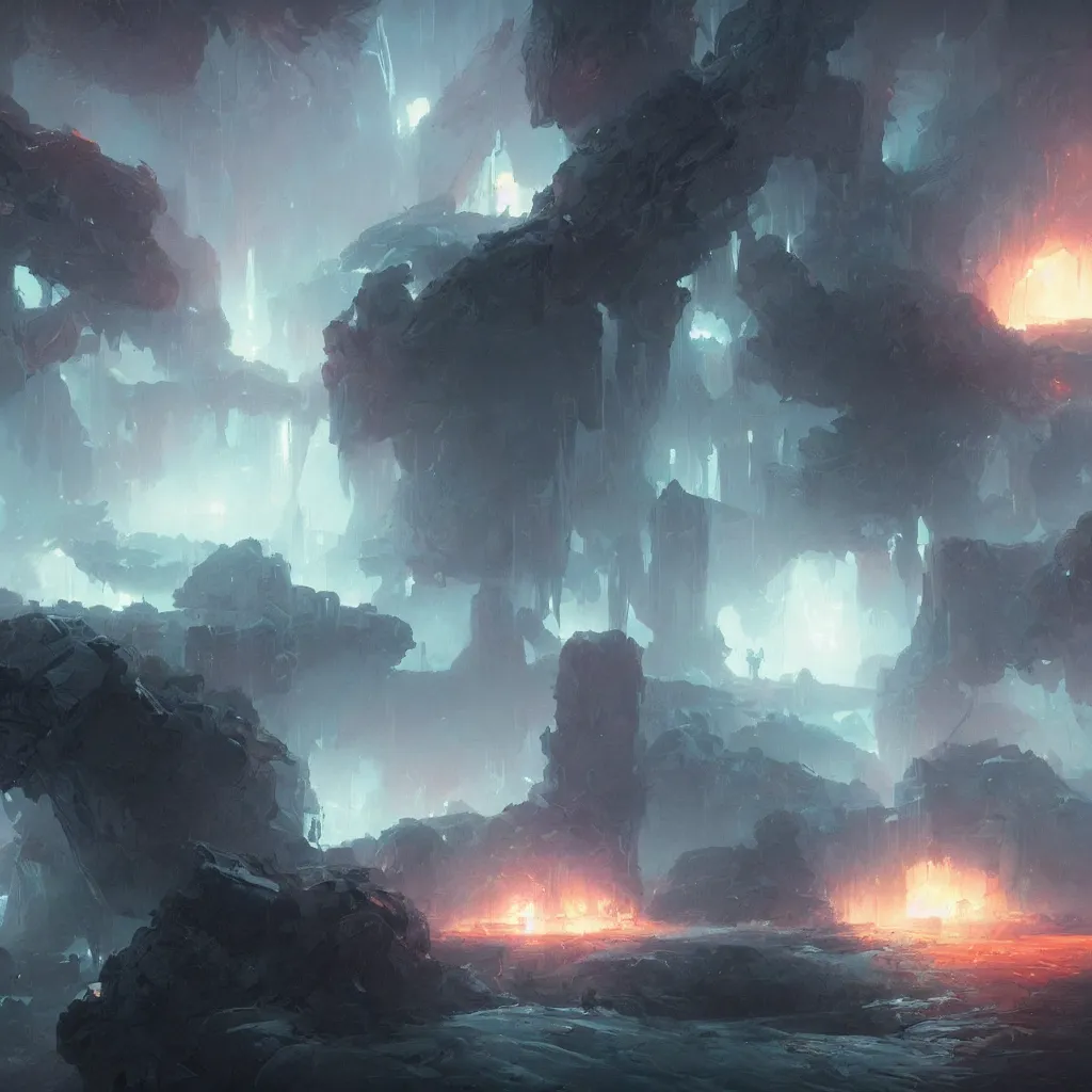 Image similar to atmosphere, concept art, by greg rutkowski, xray melting colors