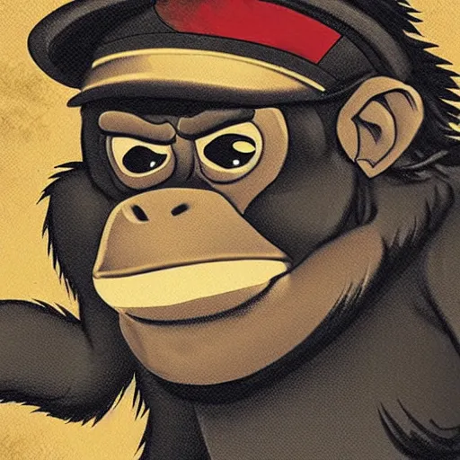 Image similar to portrait of donkey kong as a world war 1 soldier colourized close up