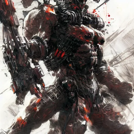 Image similar to hell warrior, demonic, painting by greg ruthowski, yoji shinkawa, yoshikata amano, alphonse murac, craig mullins, beautiful artwork, highly detailed and intricate, award - winning, collaborative artwork, detailed, 4 k, 8 k, artstation