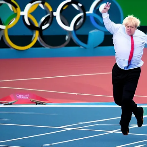 Image similar to Boris Johnson performing shot putt at the Olympics