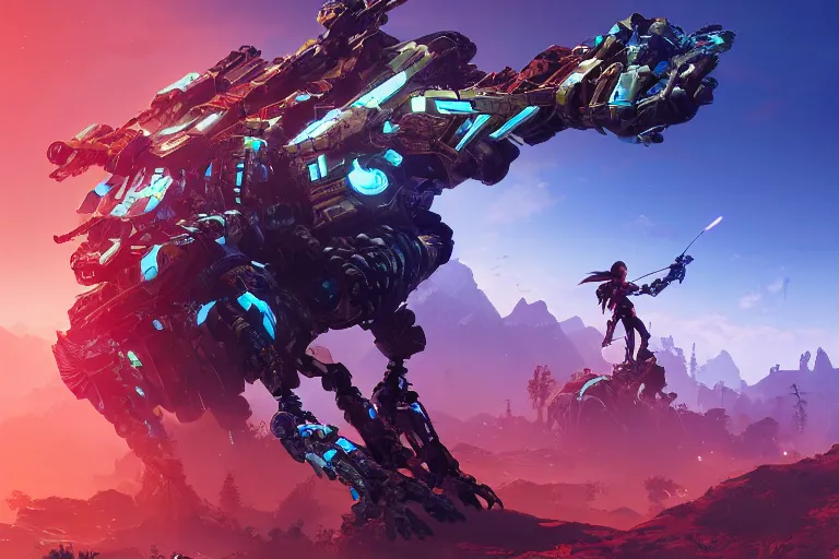 Image similar to strider machine mecanical creature robot of horizon forbidden west horizon zero dawn bioluminiscence global illumination ray tracing hdr fanart arstation by ian pesty and alena aenami artworks in 4 k