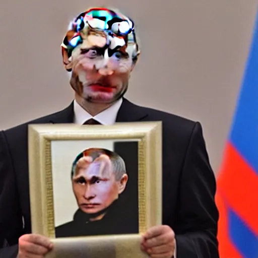 Image similar to putin is holding a picture of putin holding a portrait of putin