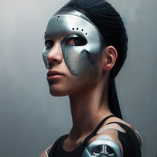 Prompt: a woman cyborg bounty hunter, a photorealistic painting by wang duo, featured on cg society, photorealism, behance hd, ultrafine detail, high detail, iridescent accents