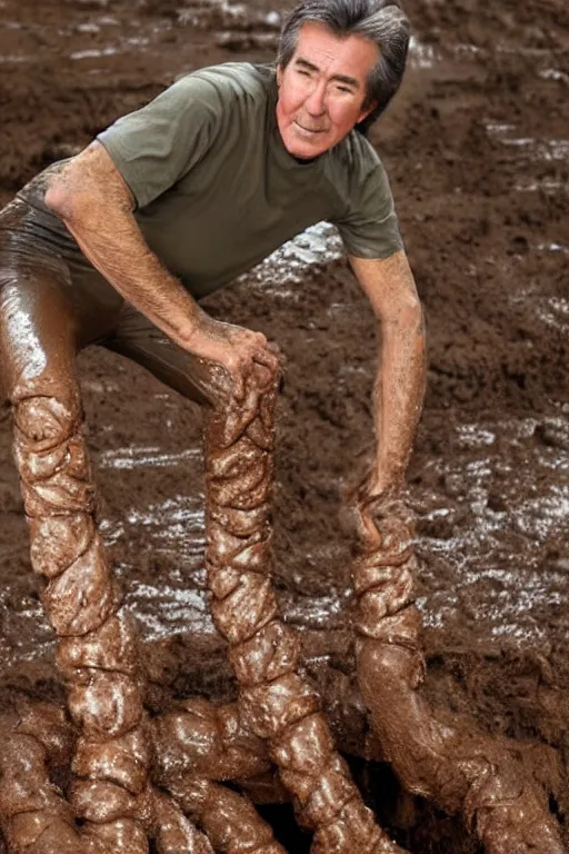 Image similar to randy mantooth covered in mud crawling inside a giant intestine, 4 k, high definition,