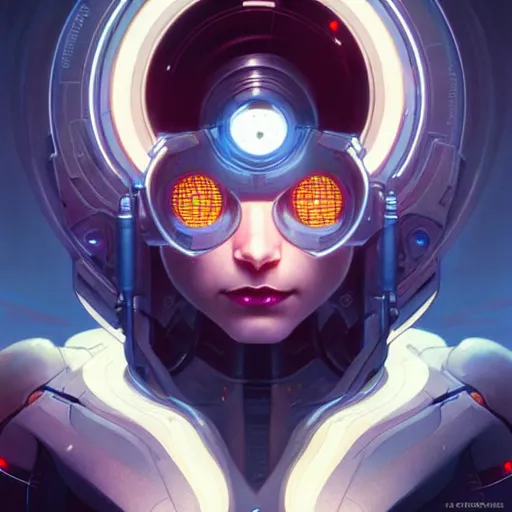 Image similar to cyborg, female, science fiction, portrait, highly detailed, digital painting, beautiful eyes, symmetry, concept art, sharp focus, illustration, art by artgerm and greg rutkowski and magali villeneuve and ilya kuvshinov! : : alphonse mucha : :