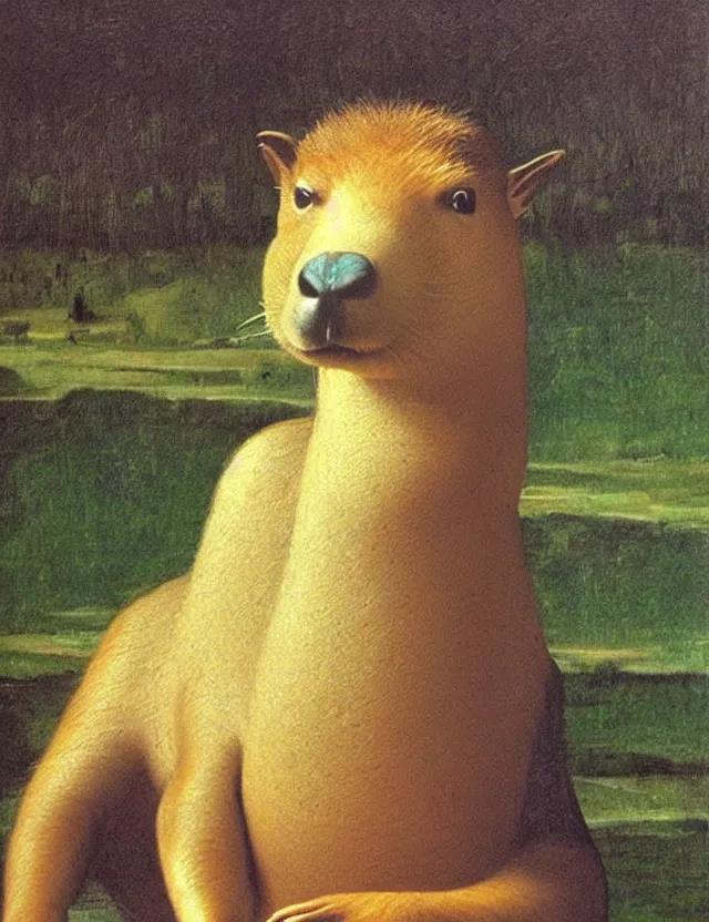 Prompt: a beautiful portrait of a capybara as the mona lisa