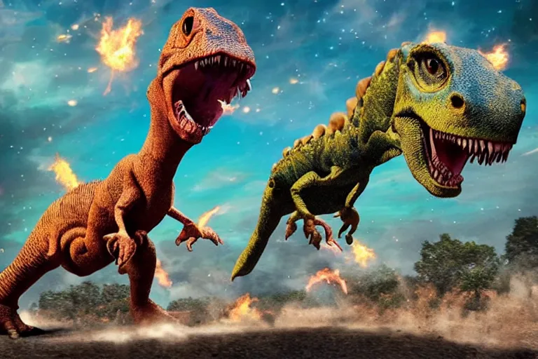 Prompt: tiktok as meteor destroying dinosaurus