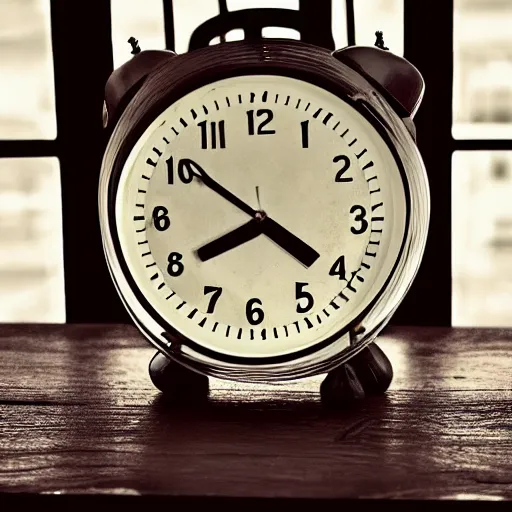 Image similar to old digital clock on the table, morning light, something strange