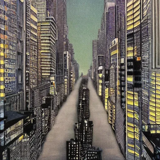 Image similar to electric color by kim jung gi, by david inshaw loose. experimental art. a beautiful, but eerie, illustration of a cityscape at night. the buildings are all tall & thin, & they are lit up by a strange light. the sky is deep & dark & there are no stars to be seen.