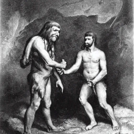 Prompt: historical picture war between homo sapien and neanderthal