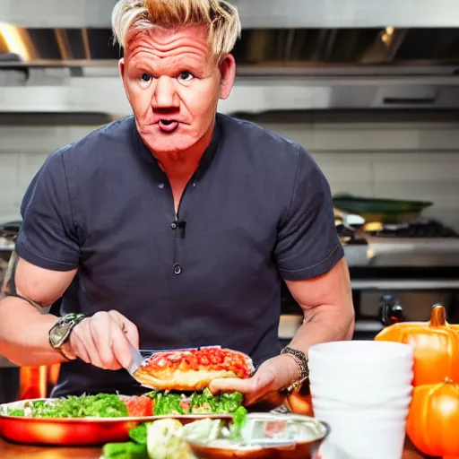 Prompt: gordon ramsay eating the food from the trash