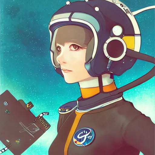 Prompt: portrait of a catgirl astronaut, last exile, blue submarine no. 6, loish, murata range, kawaii, yoshitaka amano, studio lighting, manga, bright colors, beautiful,35mm lens, vibrant high contrast, mucha, gradation, jean giraud, fantasy