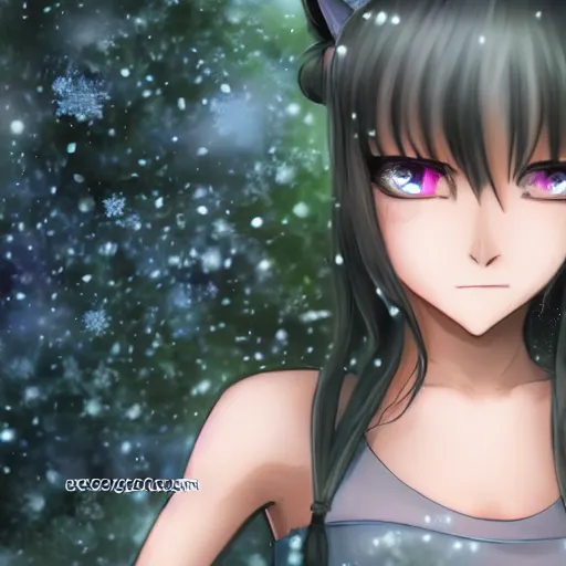 Prompt: focus face portrait of beautiful darkness knight 3D anime girl as a kignt, dark forest background, snowing, bokeh, inspired by Masami Kurumada, digital painting, high contrast, unreal engine render, volumetric lighting, high détail