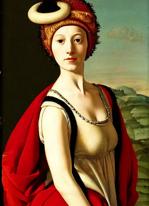 Prompt: portrait of young woman in renaissance dress and renaissance headdress, art by jean - michel folon