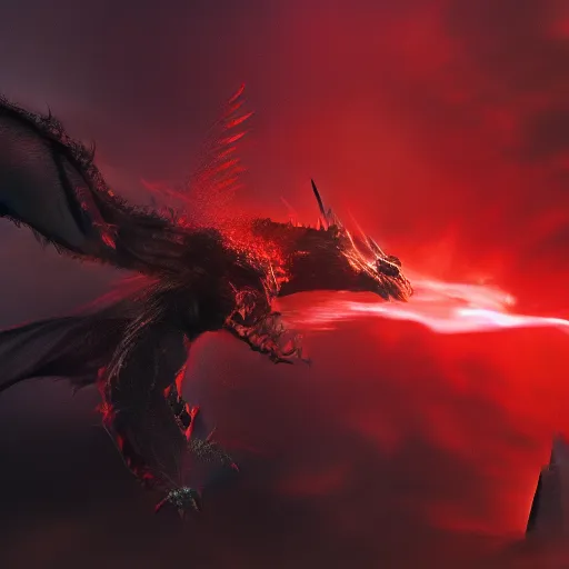 Prompt: a black dragon with red eyes, firing on new york city,