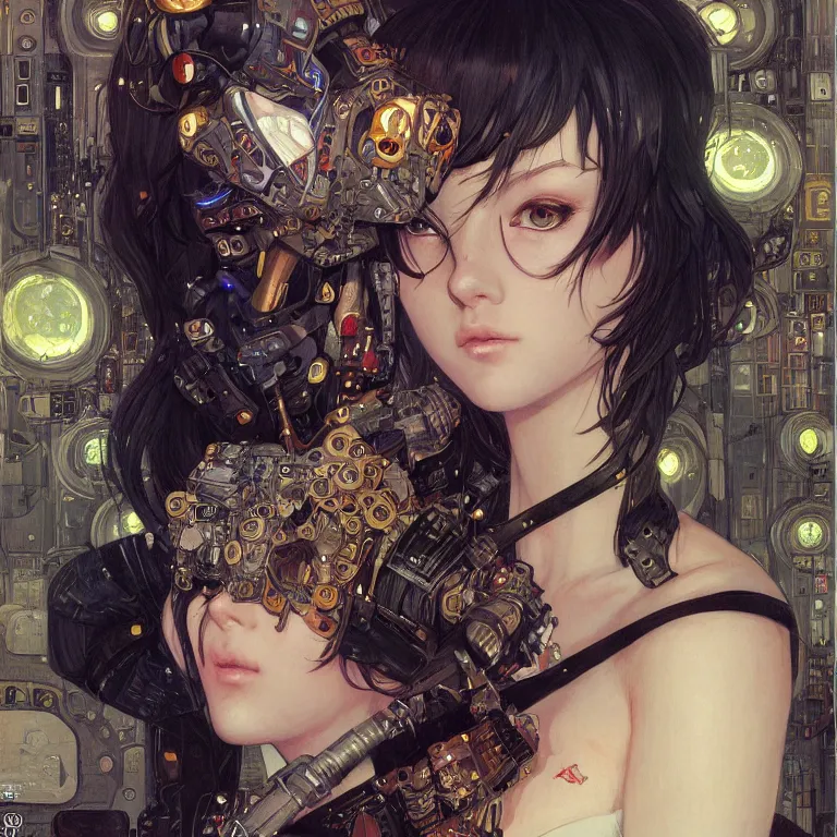 Image similar to portrait of beautiful young cat, cyberpunk, Warhammer, highly detailed, artstation, illustration, art by Gustav Klimt and Range Murata and Ilya Kuvshinov and Sakimichan