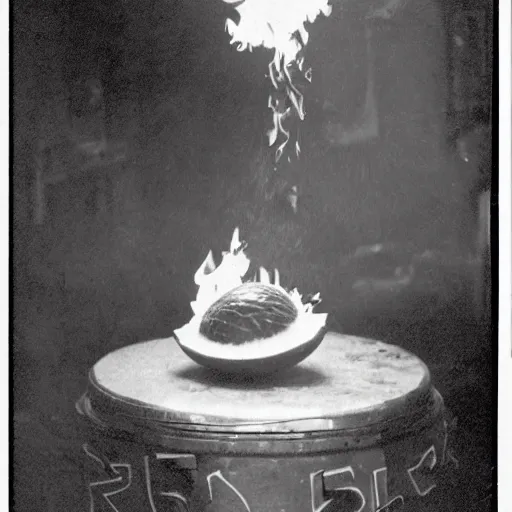 Image similar to a watermelon on fire in a bar, early 1 9 0 0 s newspaper