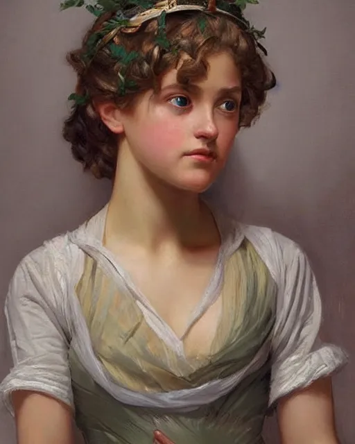 Image similar to a girl, face expressing a disbelief, oil on canvas, artstation, by j. c. leyendecker and edmund blair leighton and charlie bowater, beautiful face, octane, very aesthetic!!!!!!!!!!!!!!! stunning gorgeous big eyes