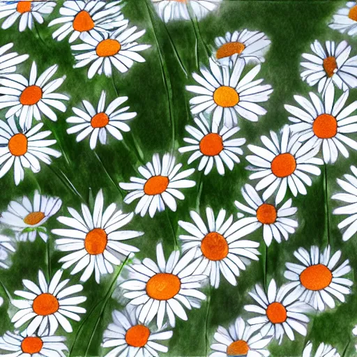 Image similar to a perfect, realistic professional digital sketch of daisies, by pen and watercolor, by a professional Chinese Korean artist on ArtStation, on high-quality paper