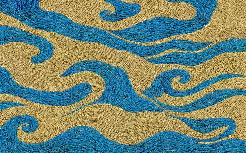 Prompt: a beautiful quiet park in fukuoka, fractal waves. japanese embroidery. retro minimalist art by jean giraud and van gogh.