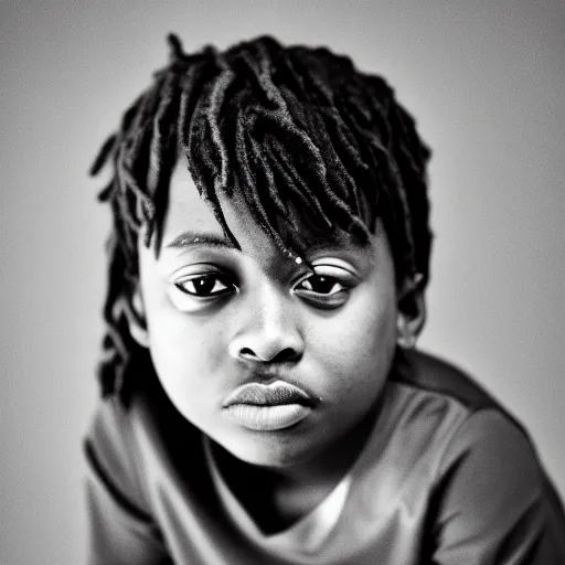 Prompt: the face of young juice wrld at 3 years old, black and white portrait by julia cameron, chiaroscuro lighting, shallow depth of field, 8 0 mm, f 1. 8