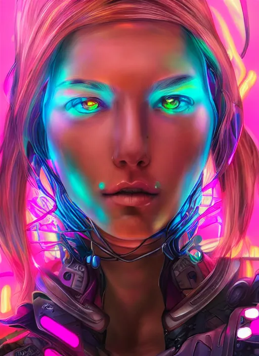 Image similar to portrait of cyberpunk woman surrounded by fluorescent and slimy scales, illutration by Artgerm, highly detailed, trending on artstation