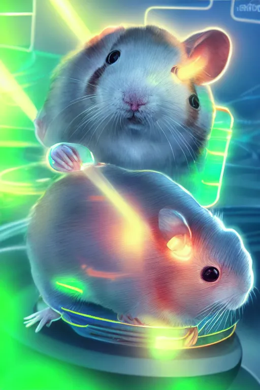 Prompt: cyborg hamster radiating a glowing aura global illumination ray tracing hdr fanart arstation by ian pesty and katarzyna da „ bek - chmiel