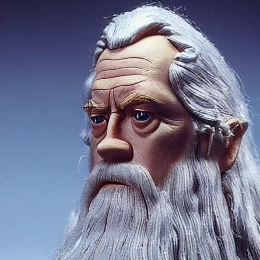 Image similar to A Still of Patrick McGoohan as Gandalf in The Lord of the Rings (2001), full-figure