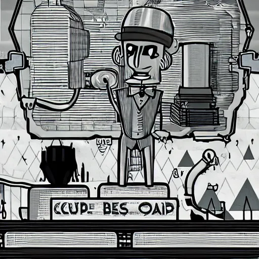 Image similar to nikola tesla as a cuphead boss on a level in the cuhpead style, level design, endgame boss, smooth, cinematic perspective, smooth, artstation, behance, deviantart