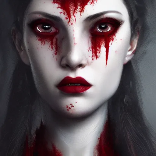 Image similar to portrait of 1 0 handed woman, blood red eyes, vampire fangs, fantasy, intricate, elegant, highly detailed, digital painting, artstation, concept art, matte, sharp focus, illustration, octane render, unreal engine, art by aenaluck and roberto ferri and greg rutkowski, epic fantasy, digital painting