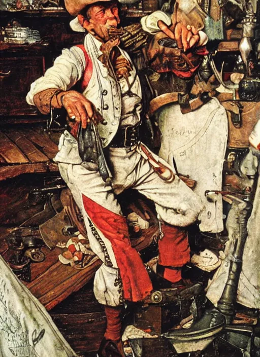 Prompt: a portrait of a pirate playing cards by Norman Rockwell