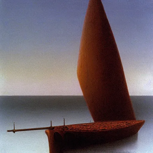 Prompt: a gunboat by Zdzisław Beksiński, oil on canvas